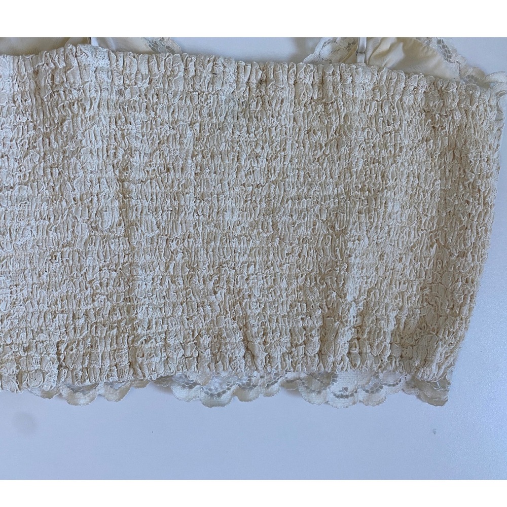 Express Womens Cream Floral Lace Smocked Back Cropped Cami Top Large 00863780 - Picture 7 of 11